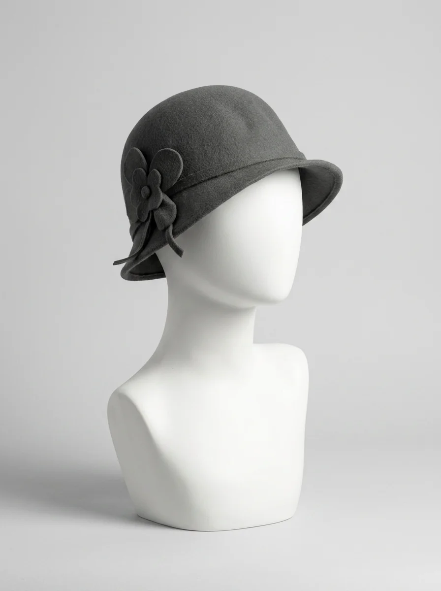 Chapeau cloche laine 100% ornement fleuri style vintage - Vue 8 - Chapeau cloche