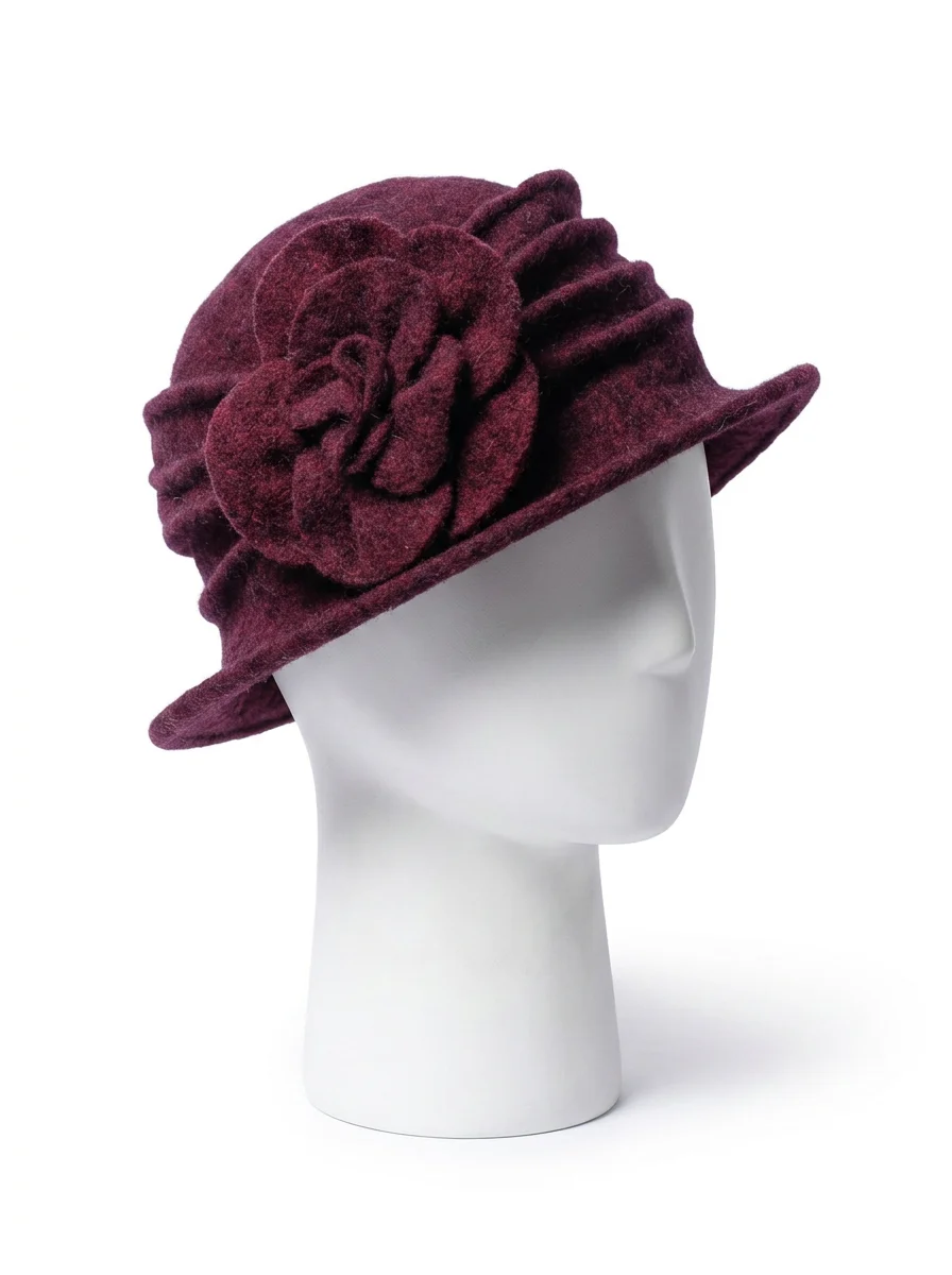 Chapeau cloche laine hivernal ornement fleur chic - Vue 1 - Chapeau cloche