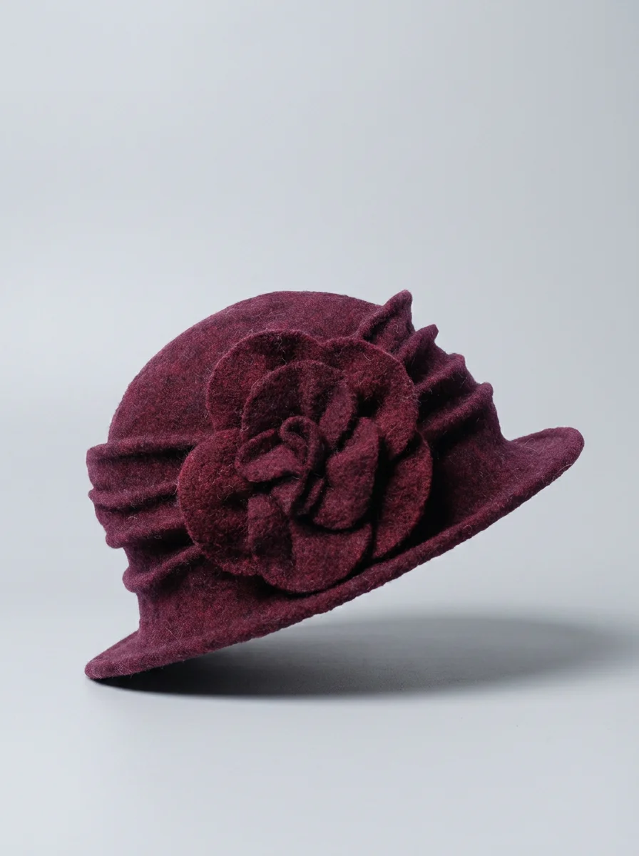 Chapeau cloche laine hivernal ornement fleur chic - Vue 5 - Chapeau cloche